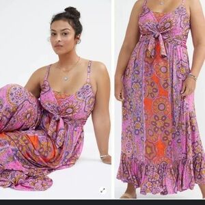 Anthropologie Pink and Orange Maxi Dress